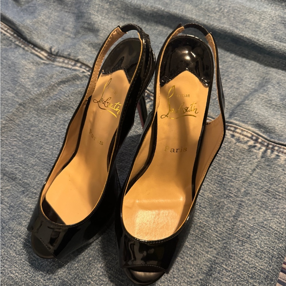 Christian Louboutin Glossy Black Peep Toe Heels